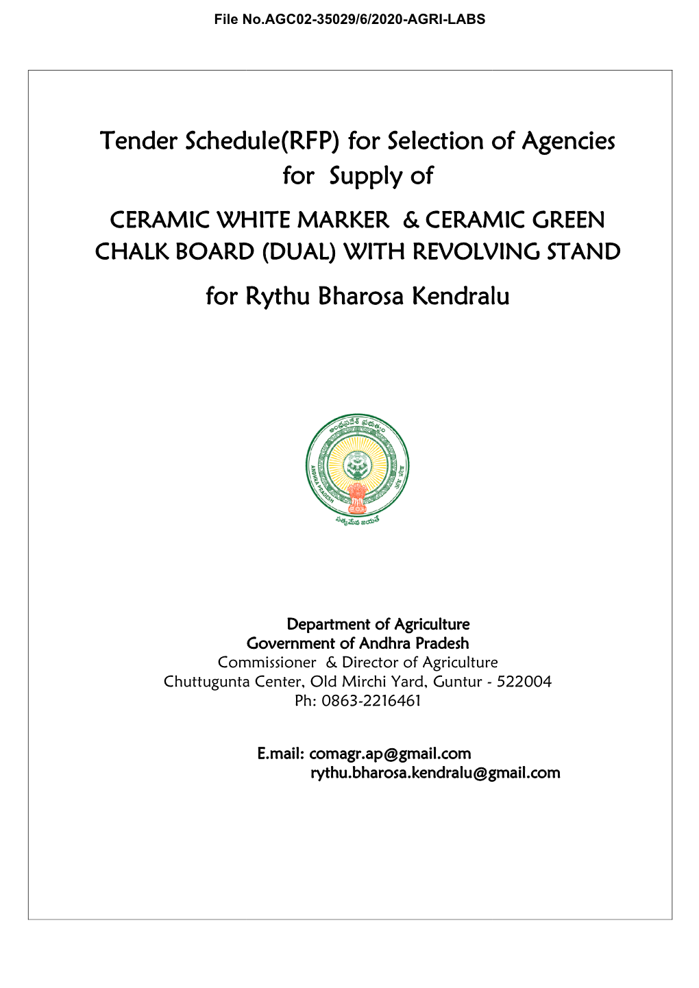 For Selection of Agencies for Supply of for Rythu Bharosa Kendralu