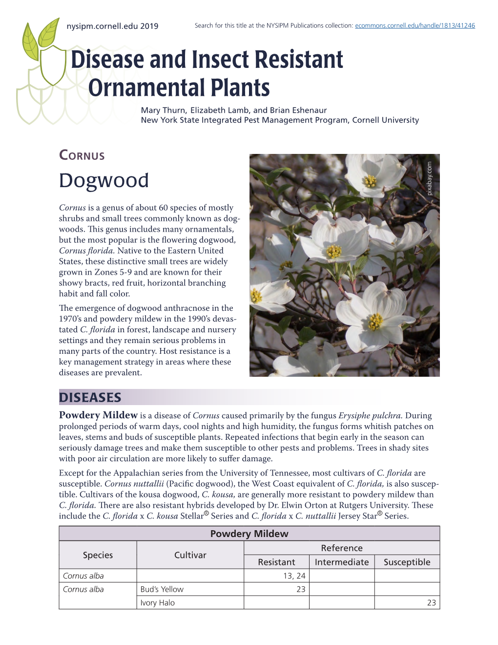 Disease and Insect Resistant Ornamental Plants: Cornus