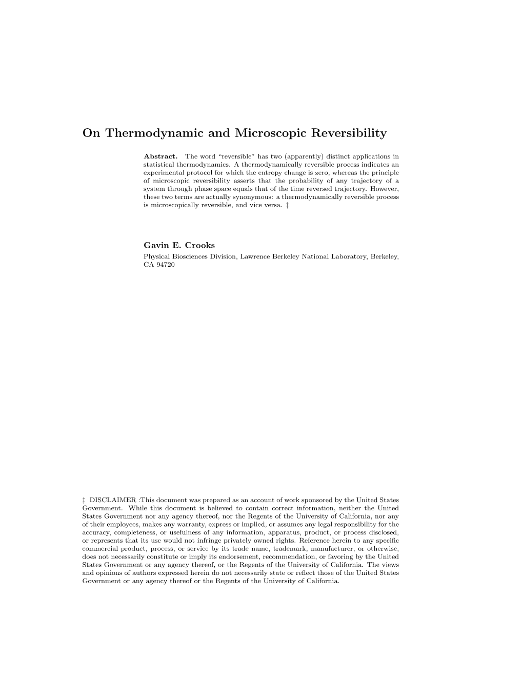 On Thermodynamic and Microscopic Reversibility