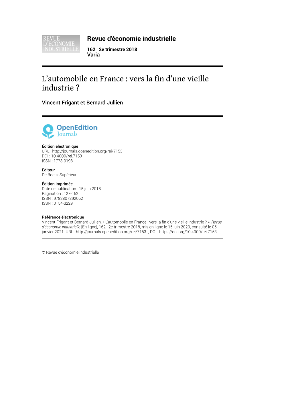 L'automobile En France : Vers La Fin D'une Vieille Industrie ?