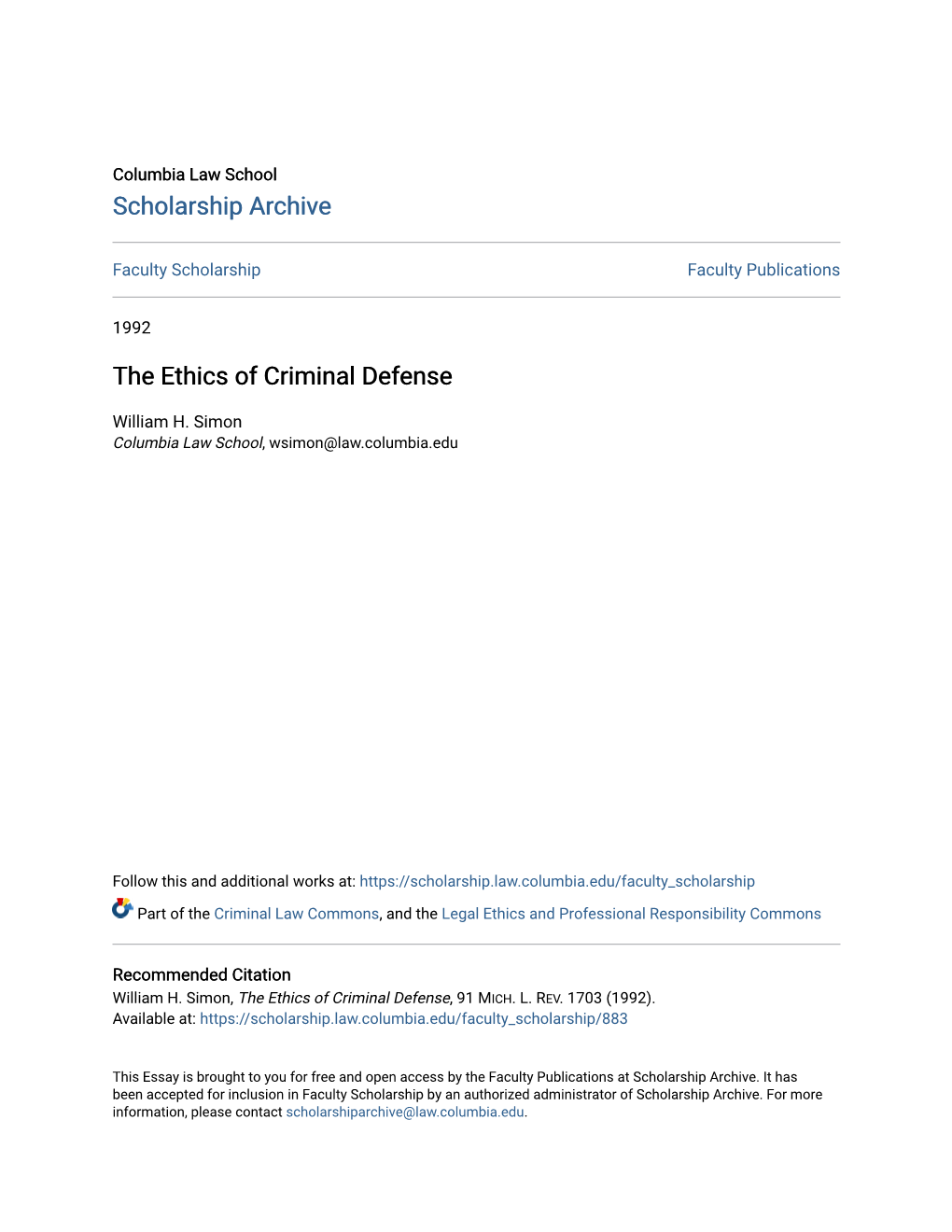 The Ethics of Criminal Defense