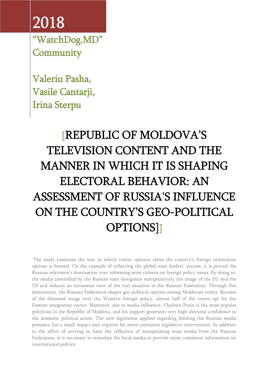 Republic of Moldova's Television Content and The