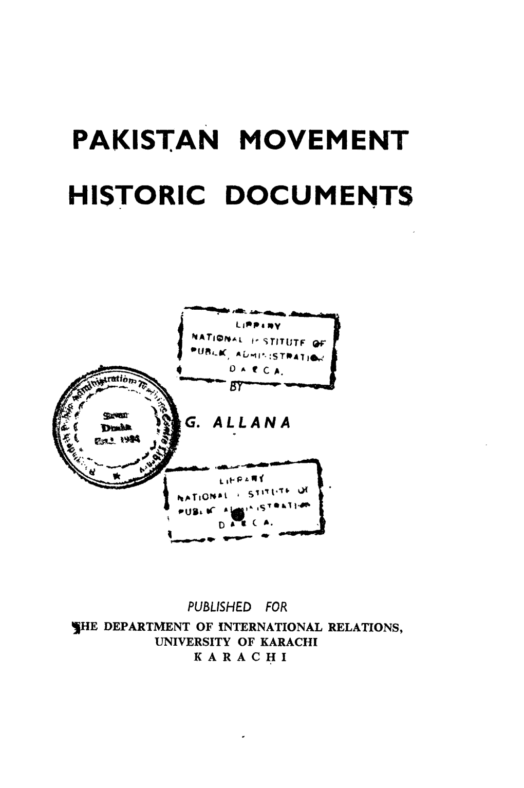 Pakistan Movement Historic Documents