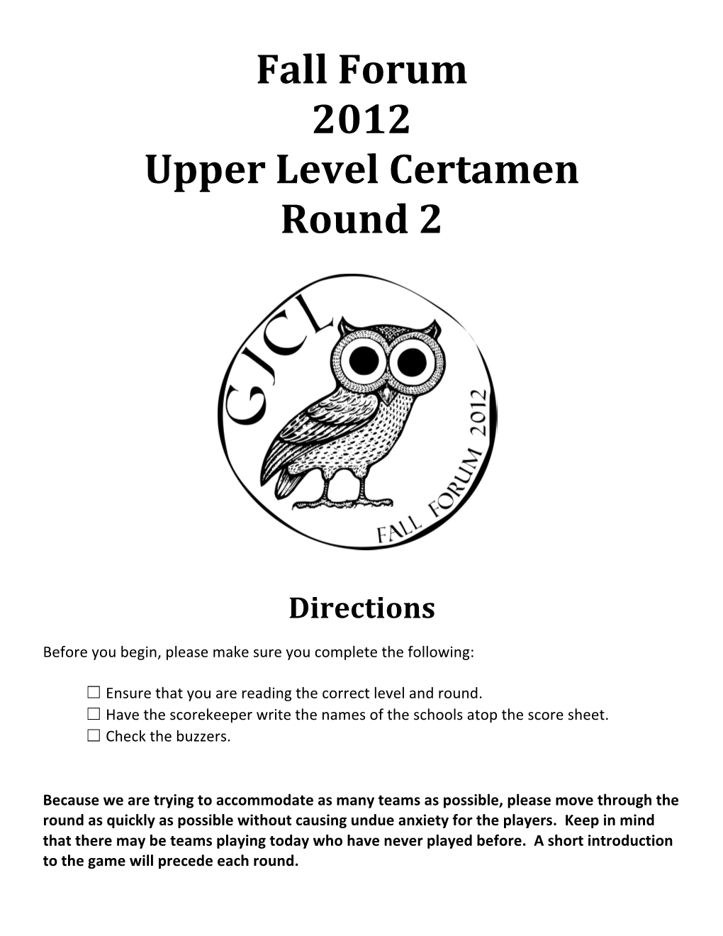 Fall Forum Certamen Upper Level Round 2