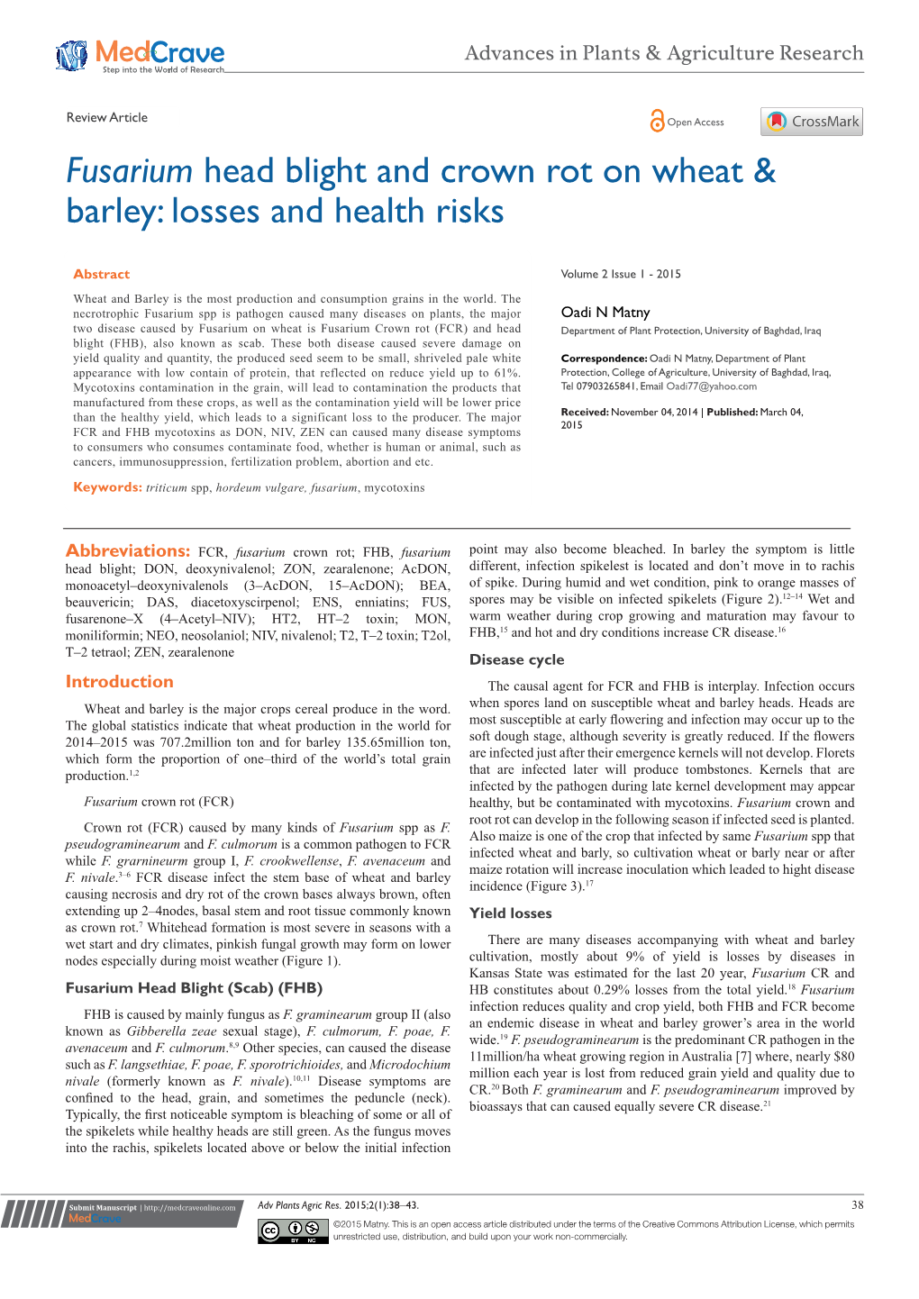 Fusarium Head Blight and Crown Rot on Wheat & Barley