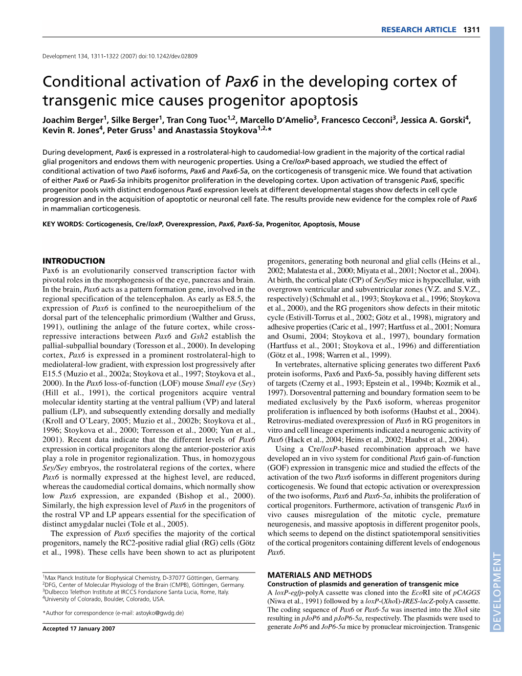 Conditional Activation of Pax6 in the Developing Cortex of Transgenic