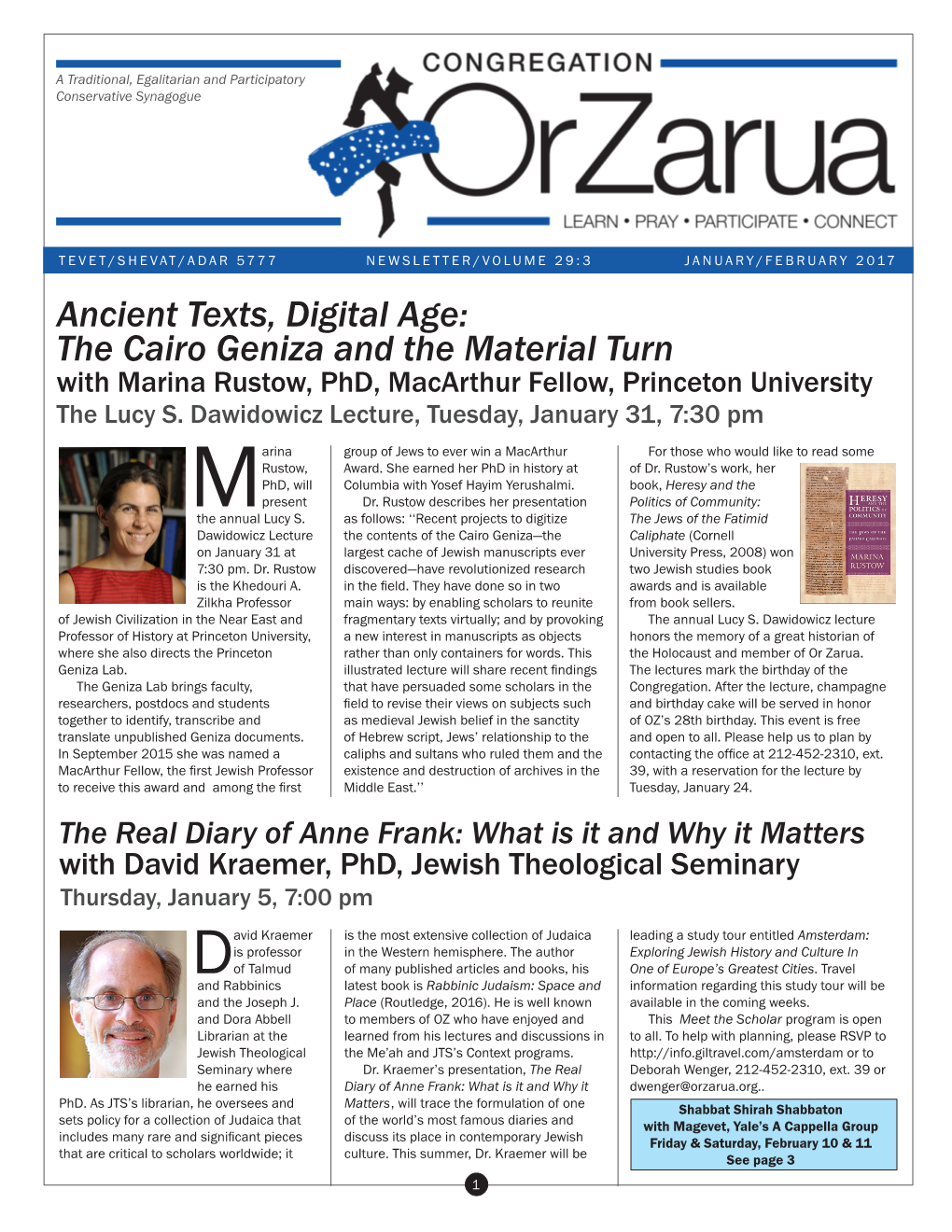 Ancient Texts, Digital Age: the Cairo Geniza and the Material Turn with Marina Rustow, Phd, Macarthur Fellow, Princeton University the Lucy S