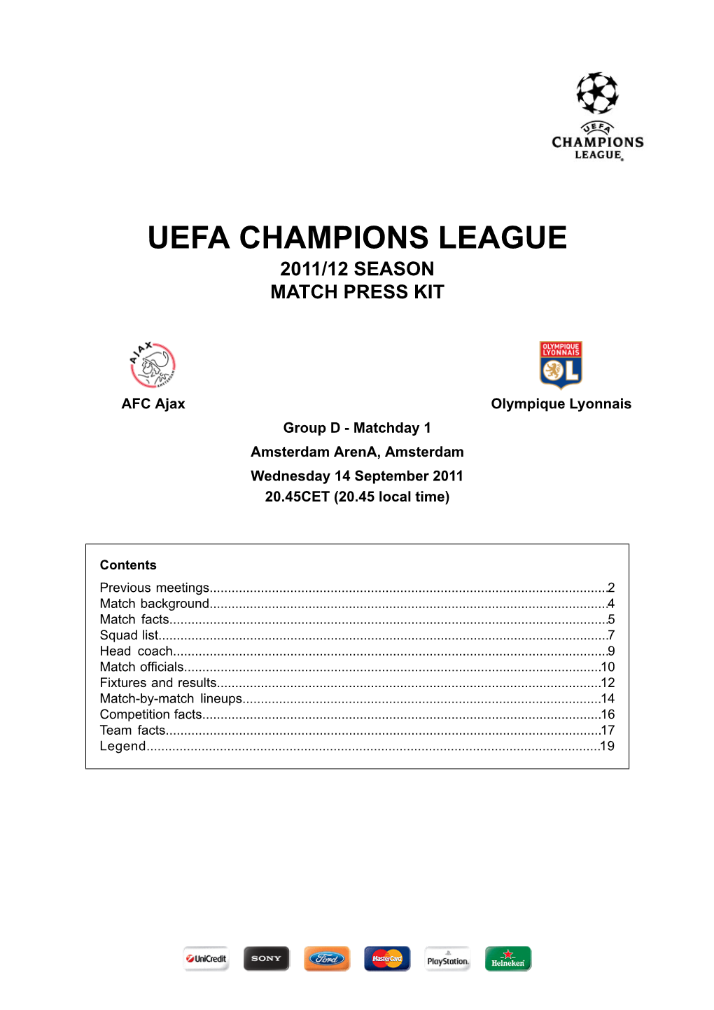 Uefa Champions League 2011/12 Season Match Press Kit