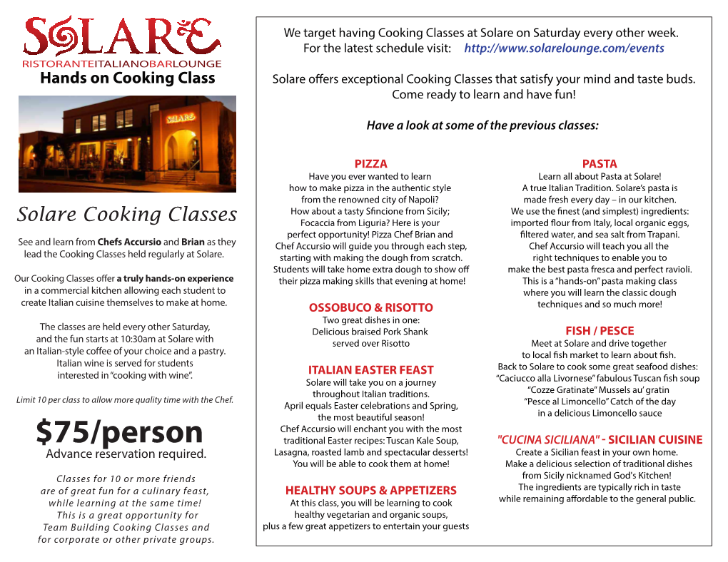 Cooking Classes Flyer