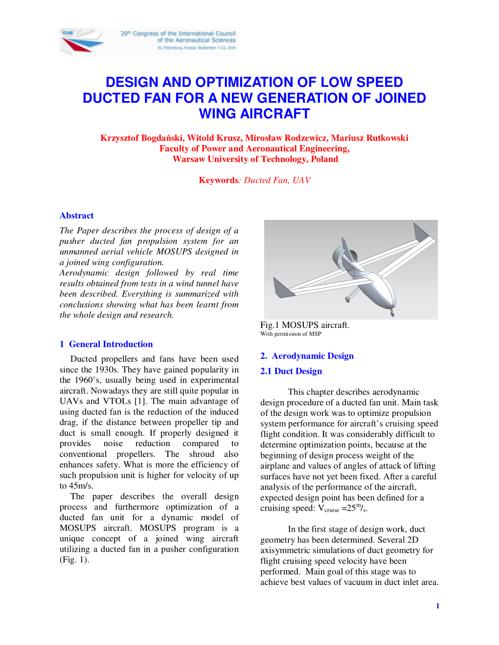 Design and Optimization of Low Speed Ducted Fan for a New Generation of Joined Wing Aircraft
