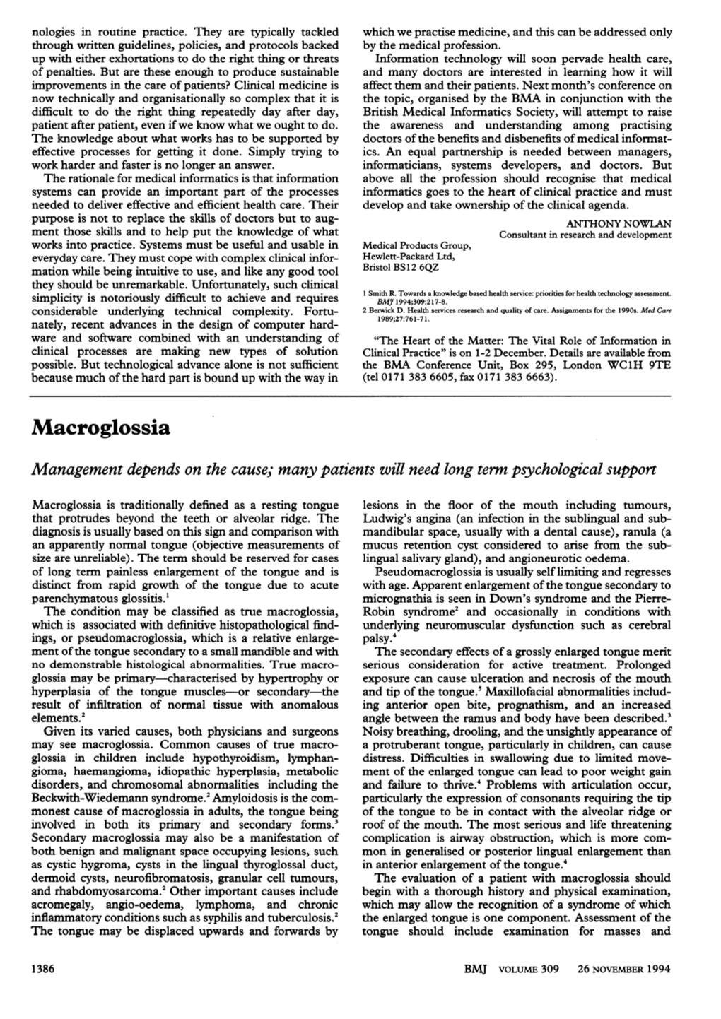 Macroglossia Management Depends on the Cause; Many Patients Will Need Long Term Psychological Support