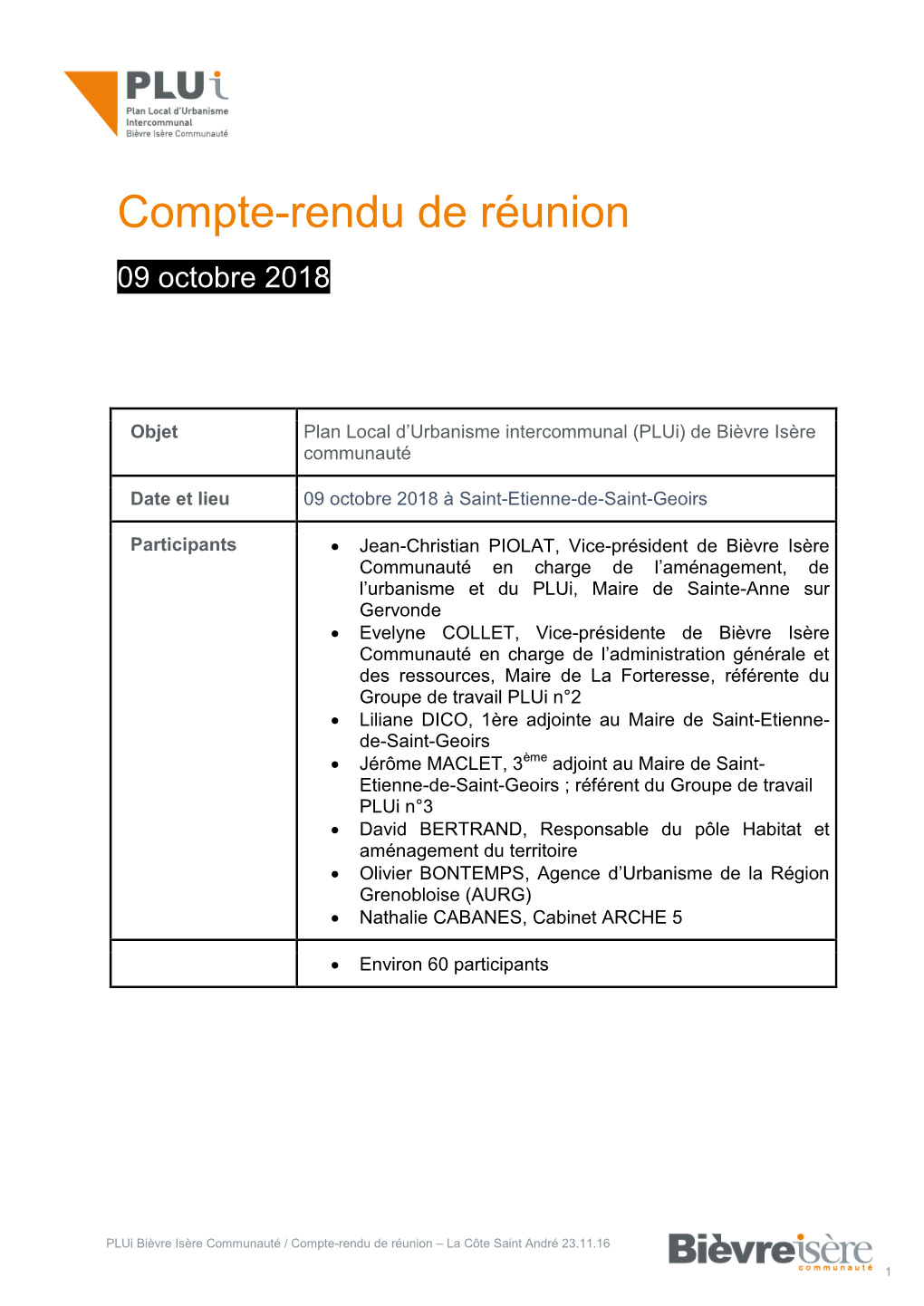 Compte-Rendu De Réunion 09 Octobre 20188