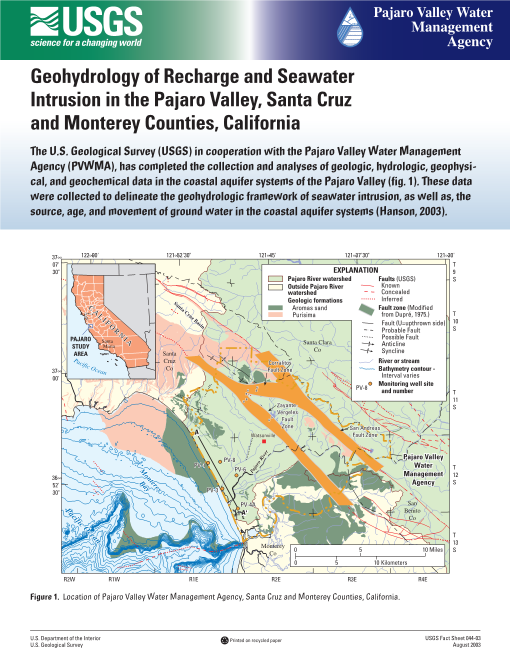 Geohydrology of Recharge and Seawater Intrusion in the Pajaro Valley, Santa Cruz and Monterey Counties, California