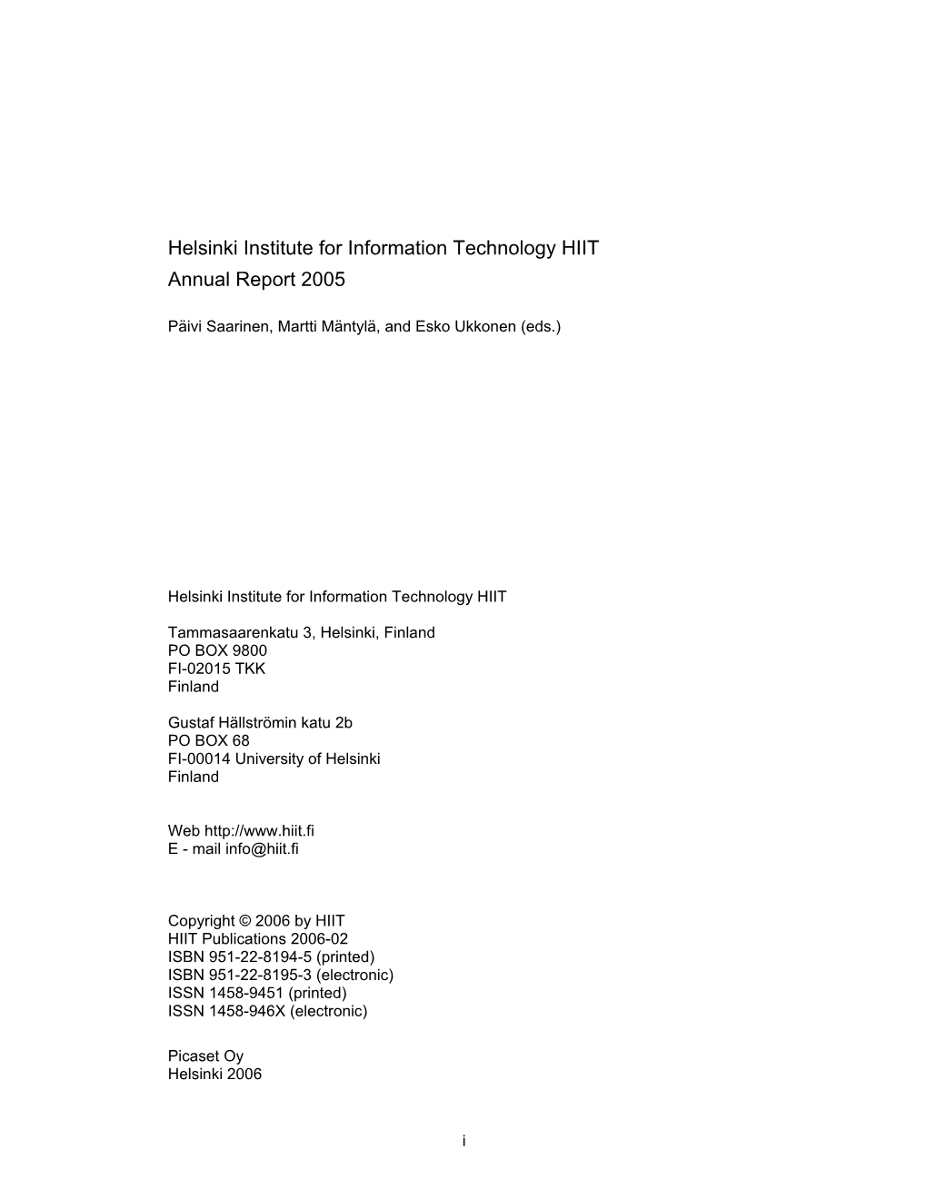 Helsinki Institute for Information Technology HIIT Annual Report 2005