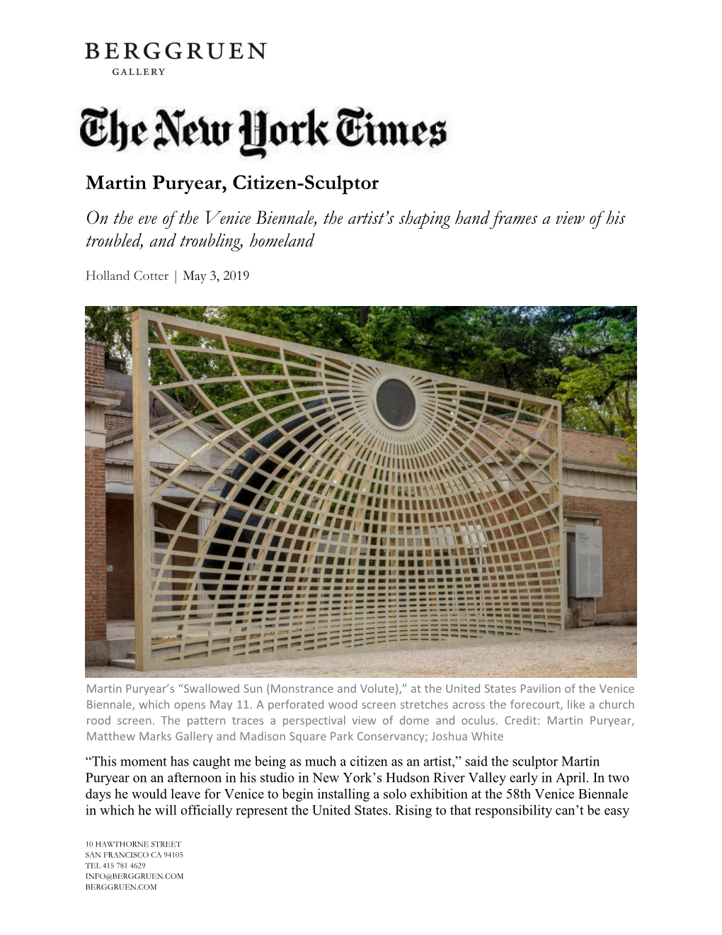 News Martin Puryear, Citizen-Sculptor | Venice Biennale