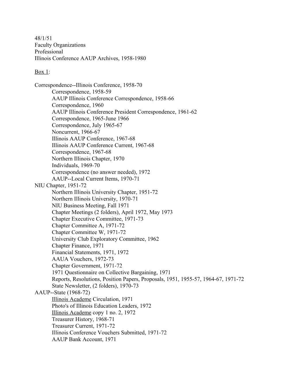 48/1/51 Faculty Organizations Professional Illinois Conference AAUP Archives, 1958-1980