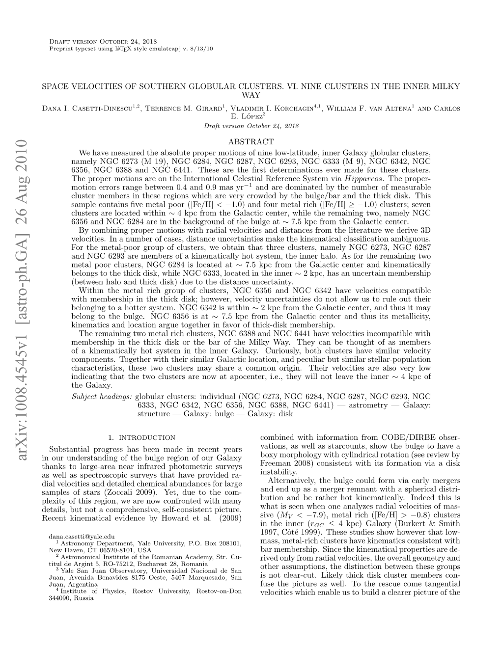 Arxiv:1008.4545V1 [Astro-Ph.GA] 26 Aug 2010 Aai Casetti-Dinescu I