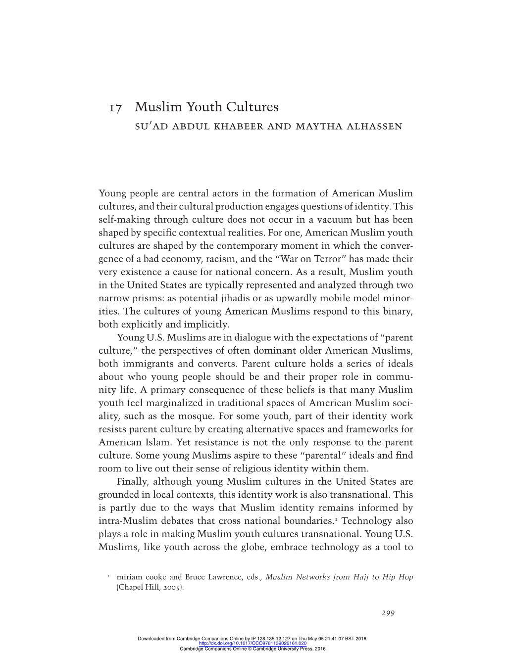 17 Muslim Youth Cultures Su’Ad Abdul Khabeer and Maytha Alhassen