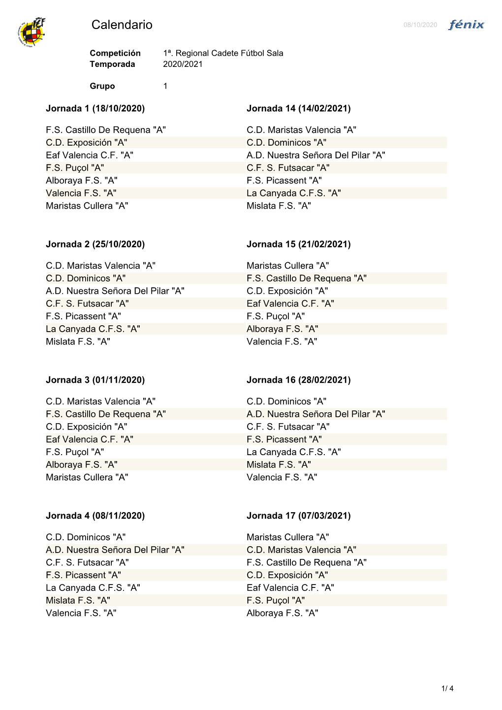 Calendario 08/10/2020