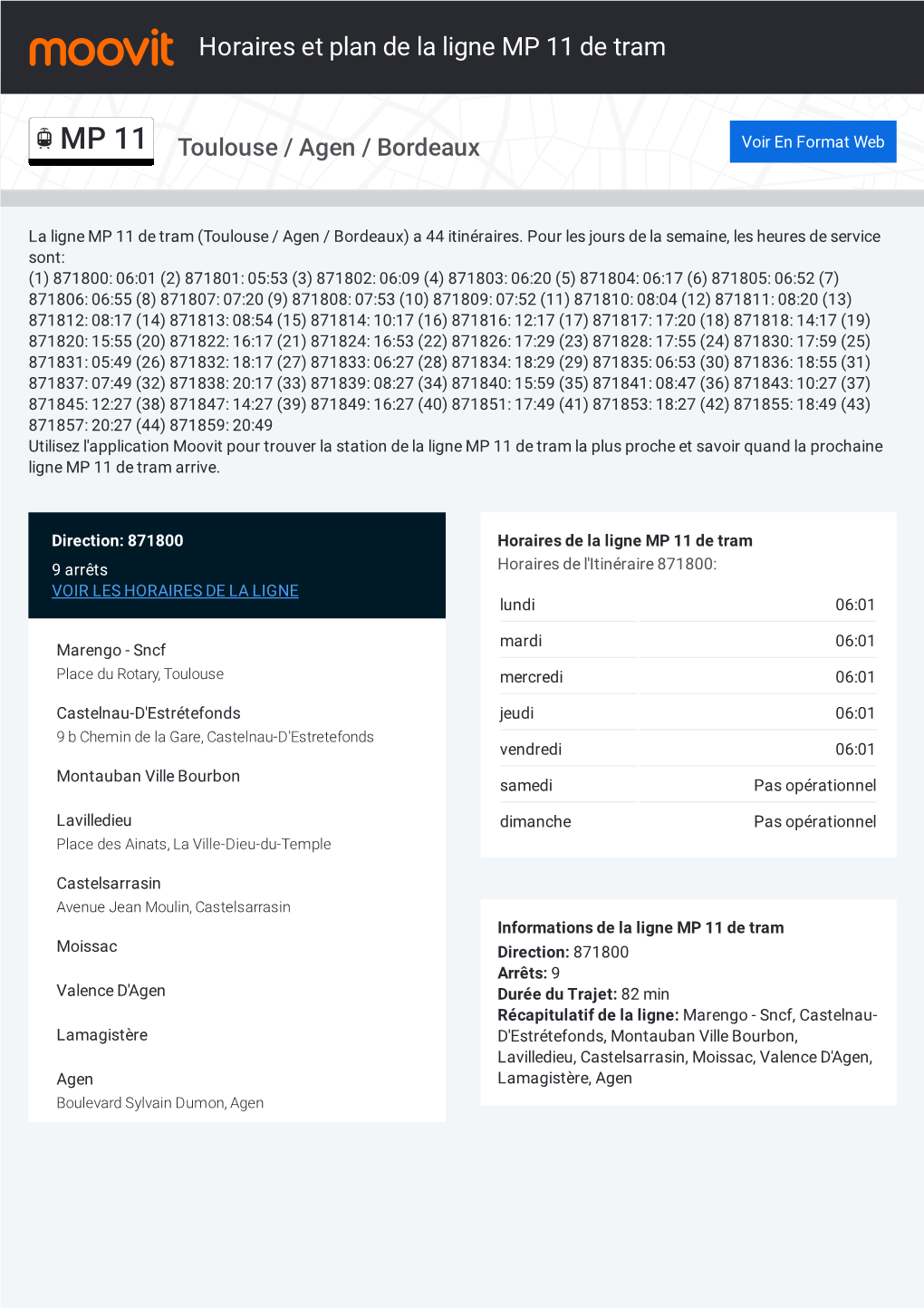 Voir Le PDF: Horaires, Stations Et Plan De La Ligne MP 11