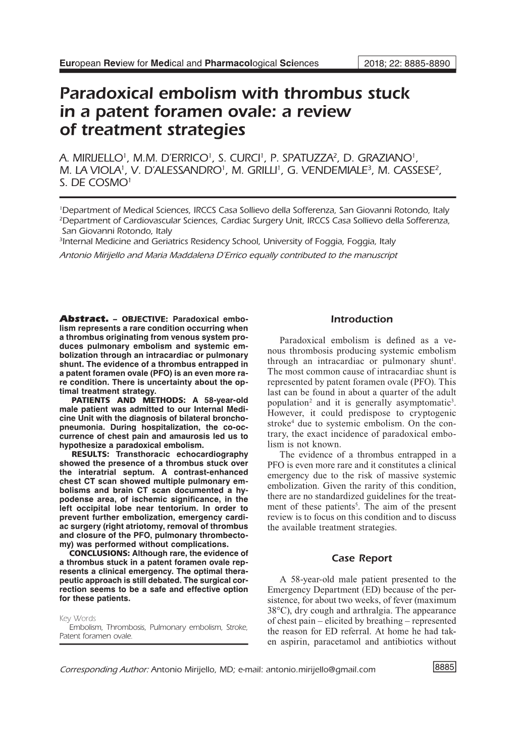 Paradoxical Embolism with Thrombus Stuck in a Patent Foramen Ovale: a Review of Treatment Strategies