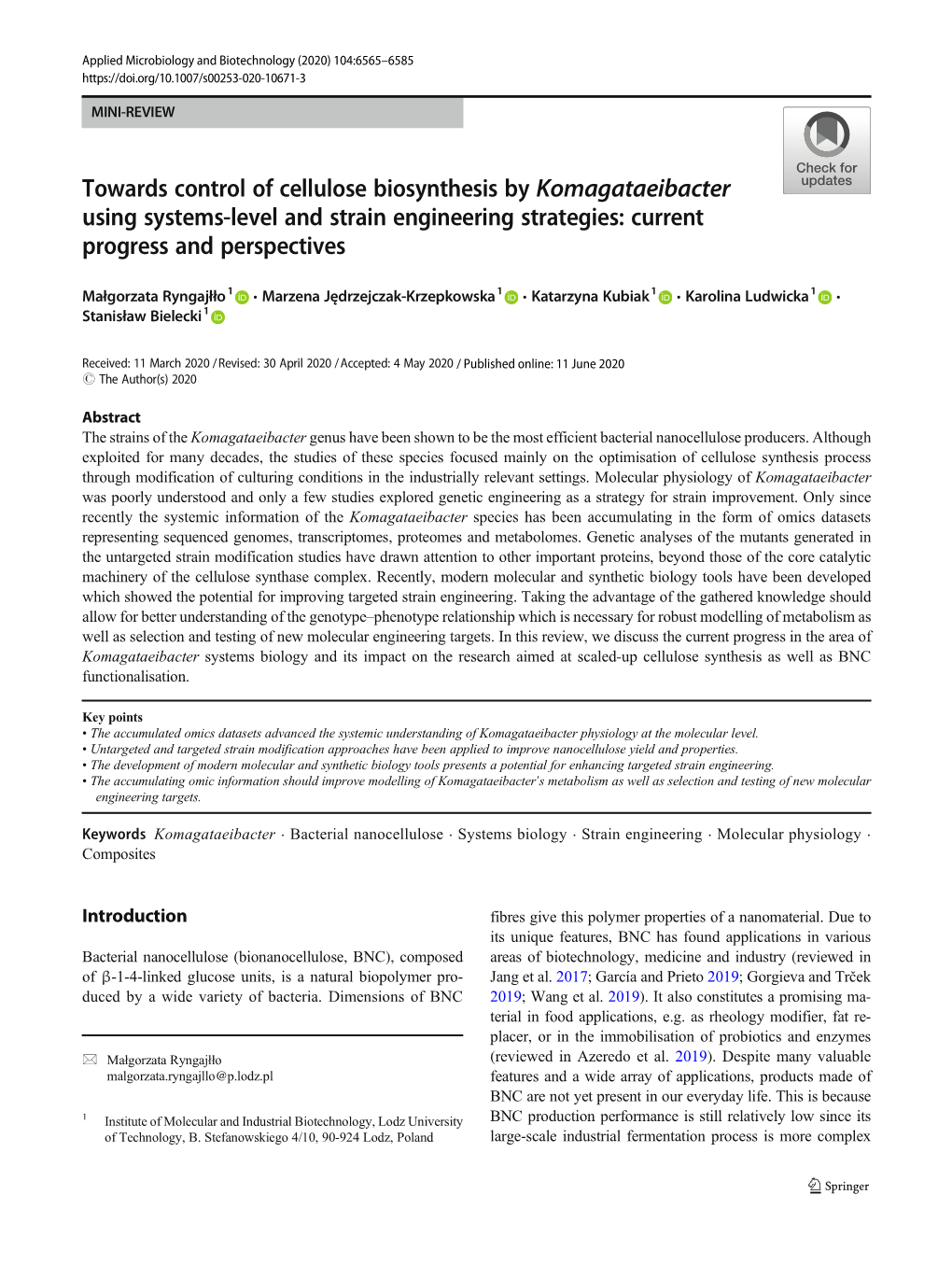 Towards Control of Cellulose Biosynthesis by Komagataeibacter Using Systems-Level and Strain Engineering Strategies: Current Progress and Perspectives