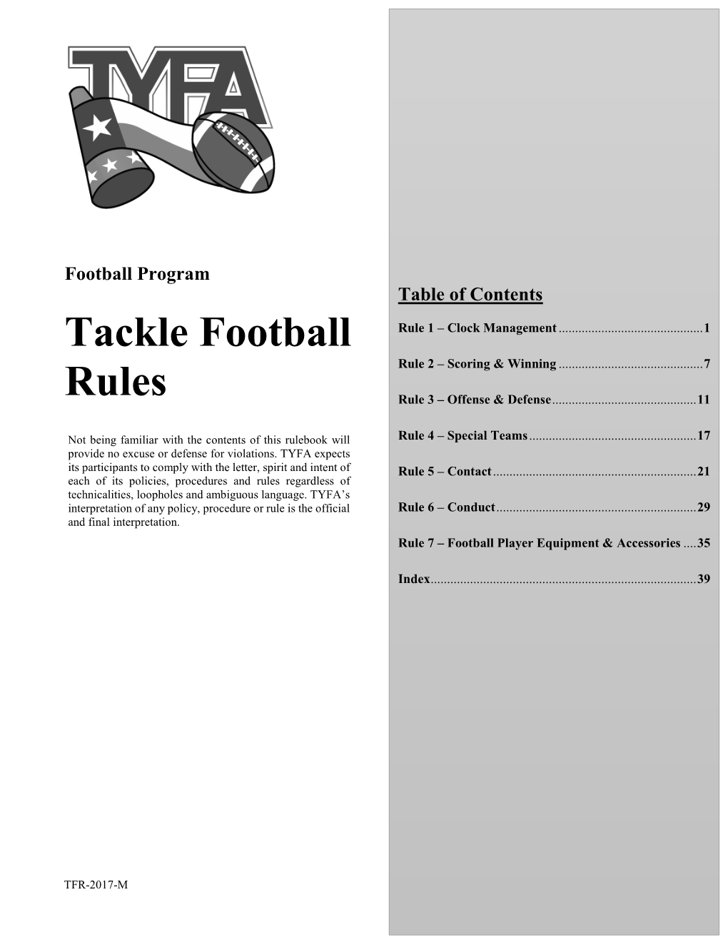 Tackle Football Rules Football Program