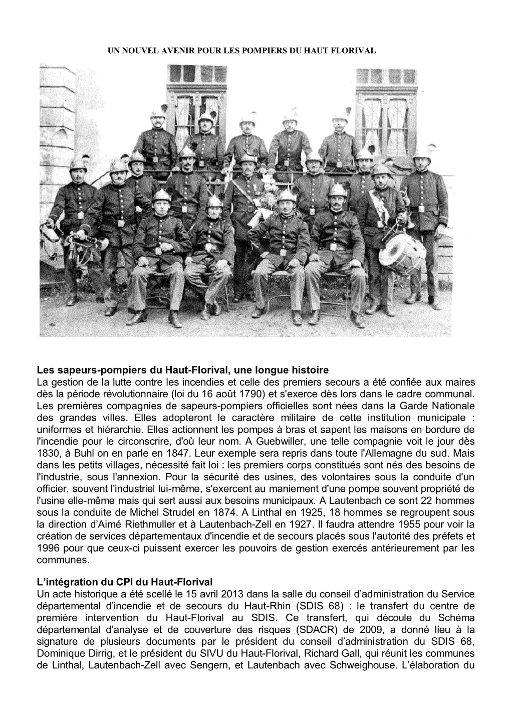 Les Sapeurs-Pompiers Du Haut-Florival, Une Longue Histoire