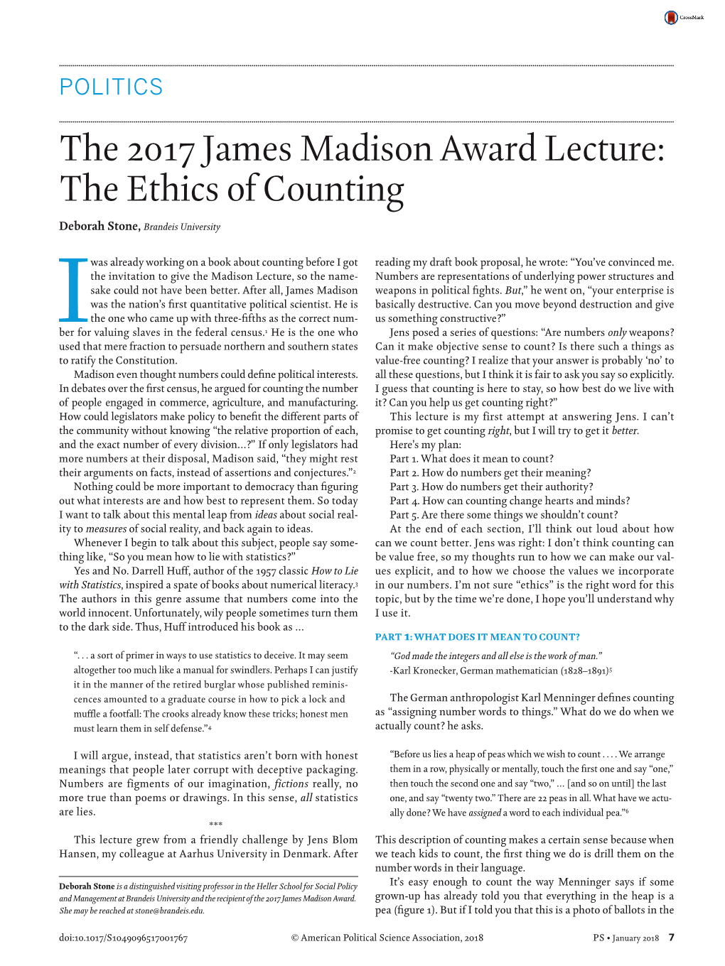 The 2017 James Madison Award Lecture: the Ethics of Counting