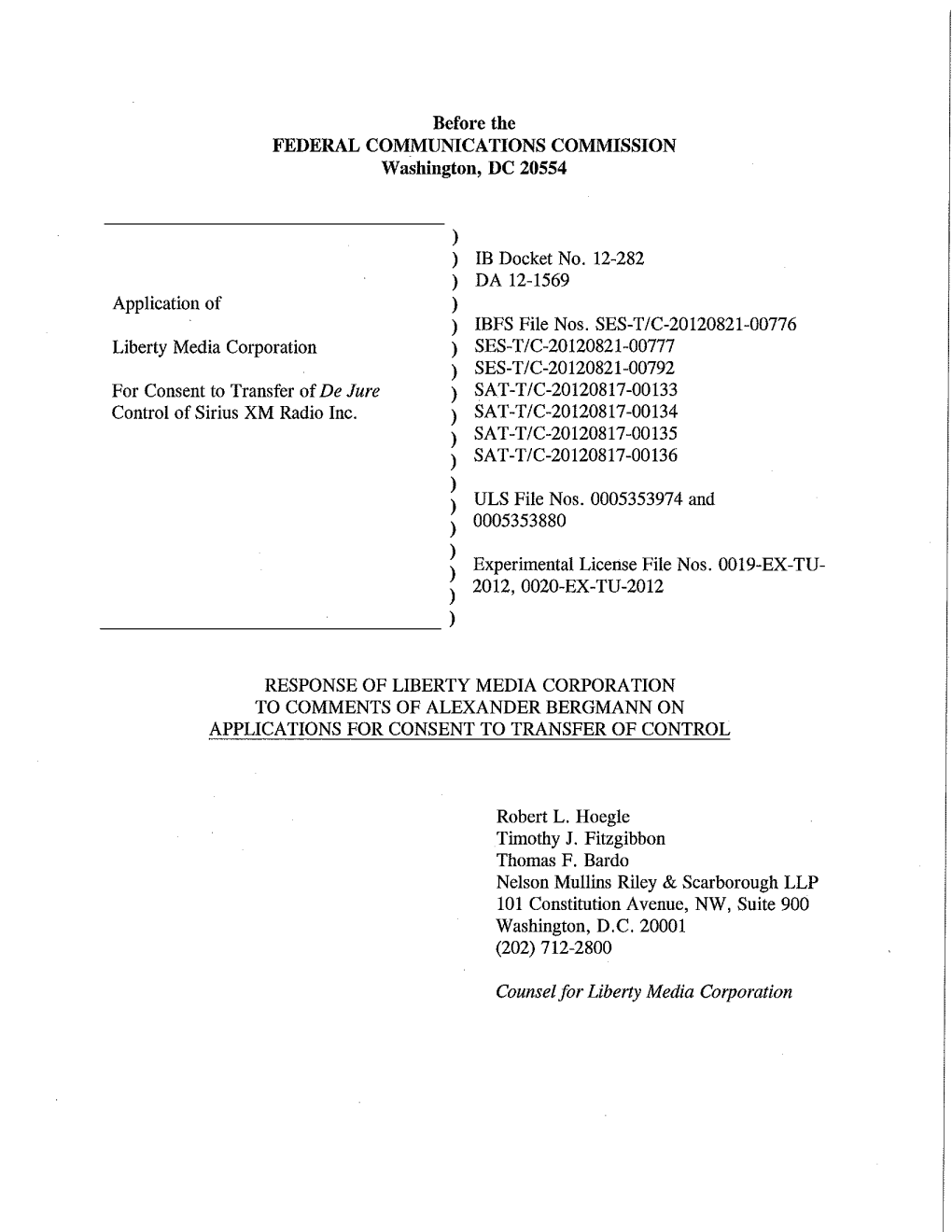 Counsel for Liberty Media Corporation TABLE of CONTENTS