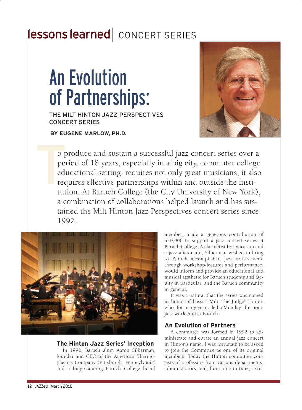 An Evolution of Partnerships: the MILT HINTON JAZZ PERSPECTIVES CONCERT SERIES by EUGENE MARLOW, PH.D