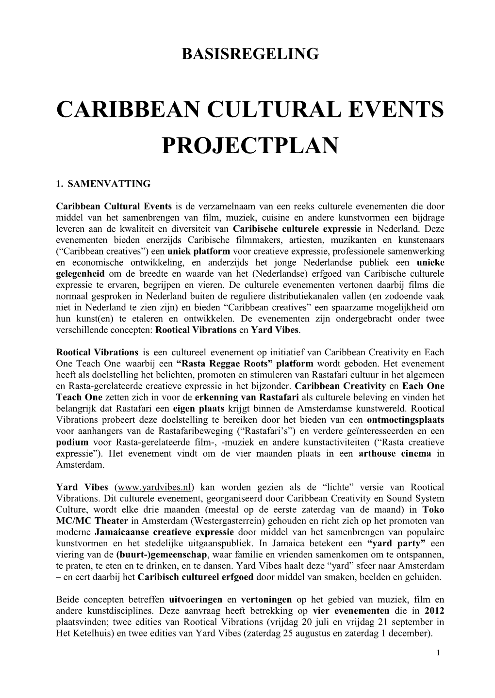 Caribbean Cultural Events Projectplan