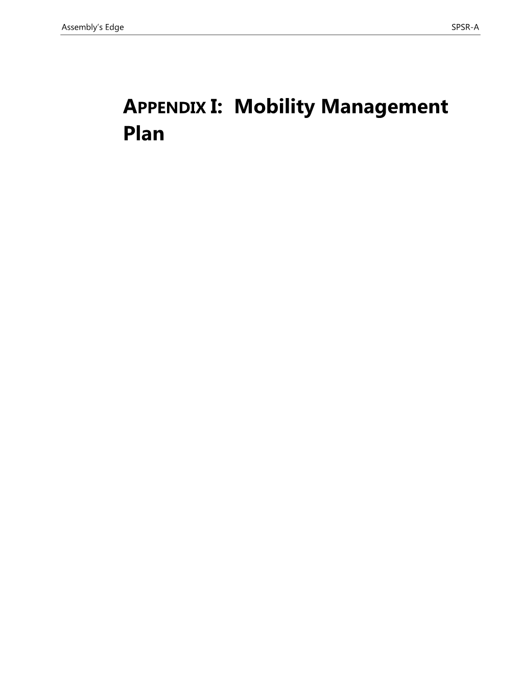 APPENDIX I: Mobility Management Plan