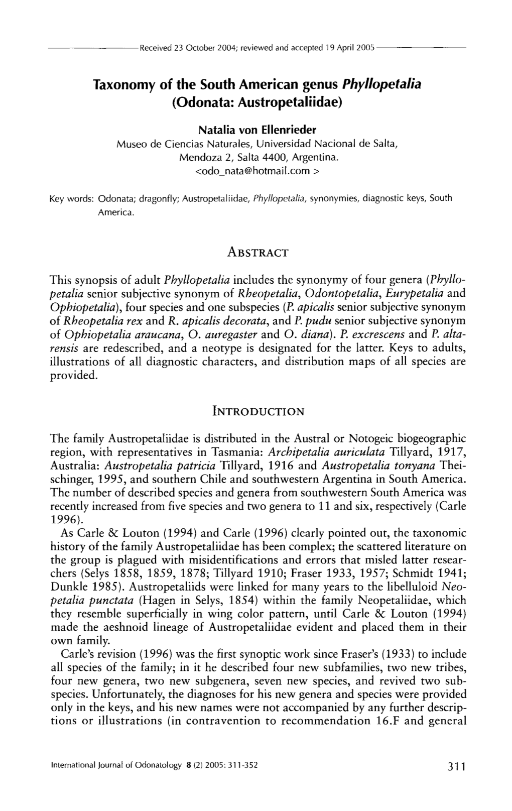 Taxonomy of the South American Genus Phyllopetalia (Odonata: Austropetaliidae)