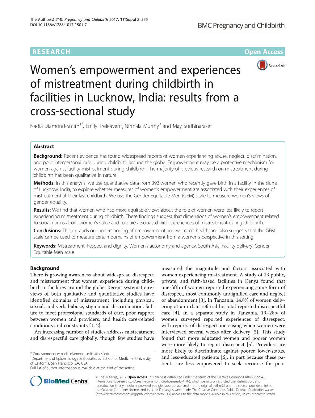 Women's Empowerment and Experiences of Mistreatment During