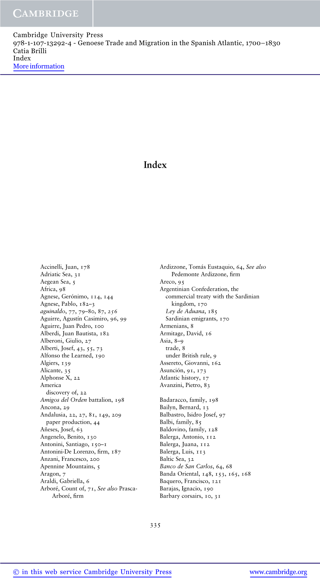 Genoese Trade and Migration in the Spanish Atlantic, 1700–1830 Catia Brilli Index More Information