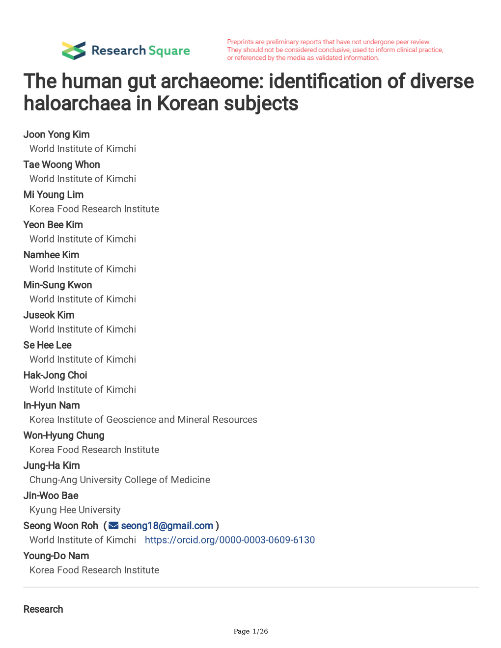 The Human Gut Archaeome: Identifcation of Diverse Haloarchaea in Korean Subjects