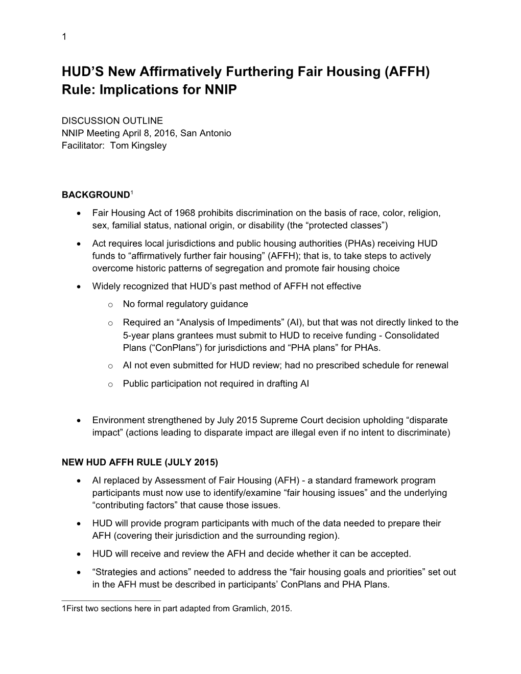 HUD S New Affirmatively Furthering Fair Housing (AFFH) Rule: Implications for NNIP