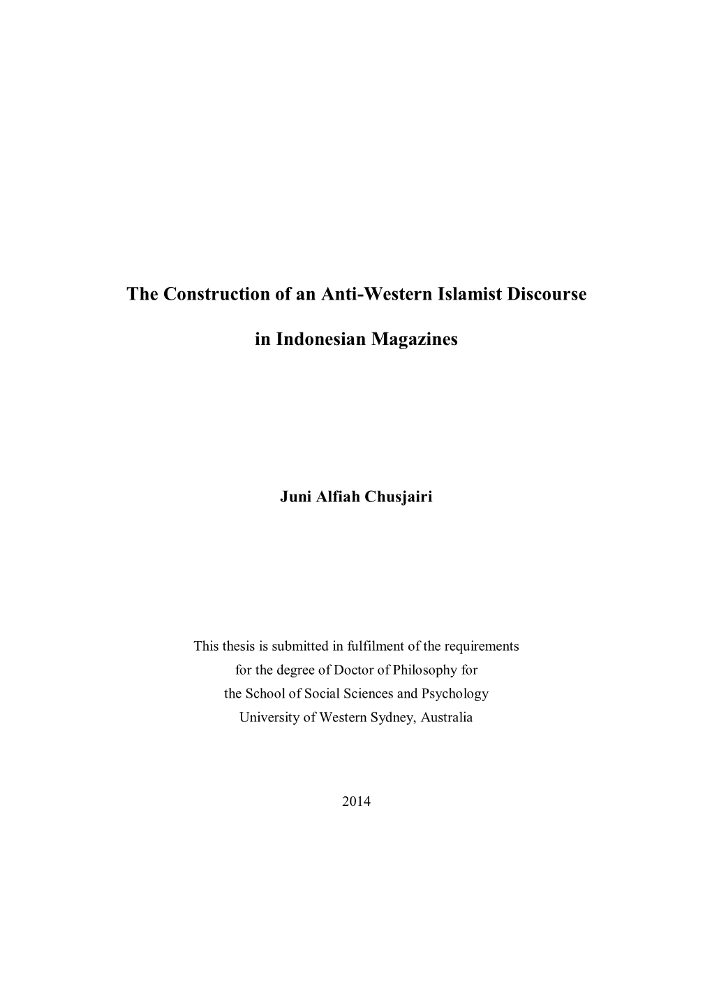 The Construction of an Anti-Western Islamist Discourse in Indonesian