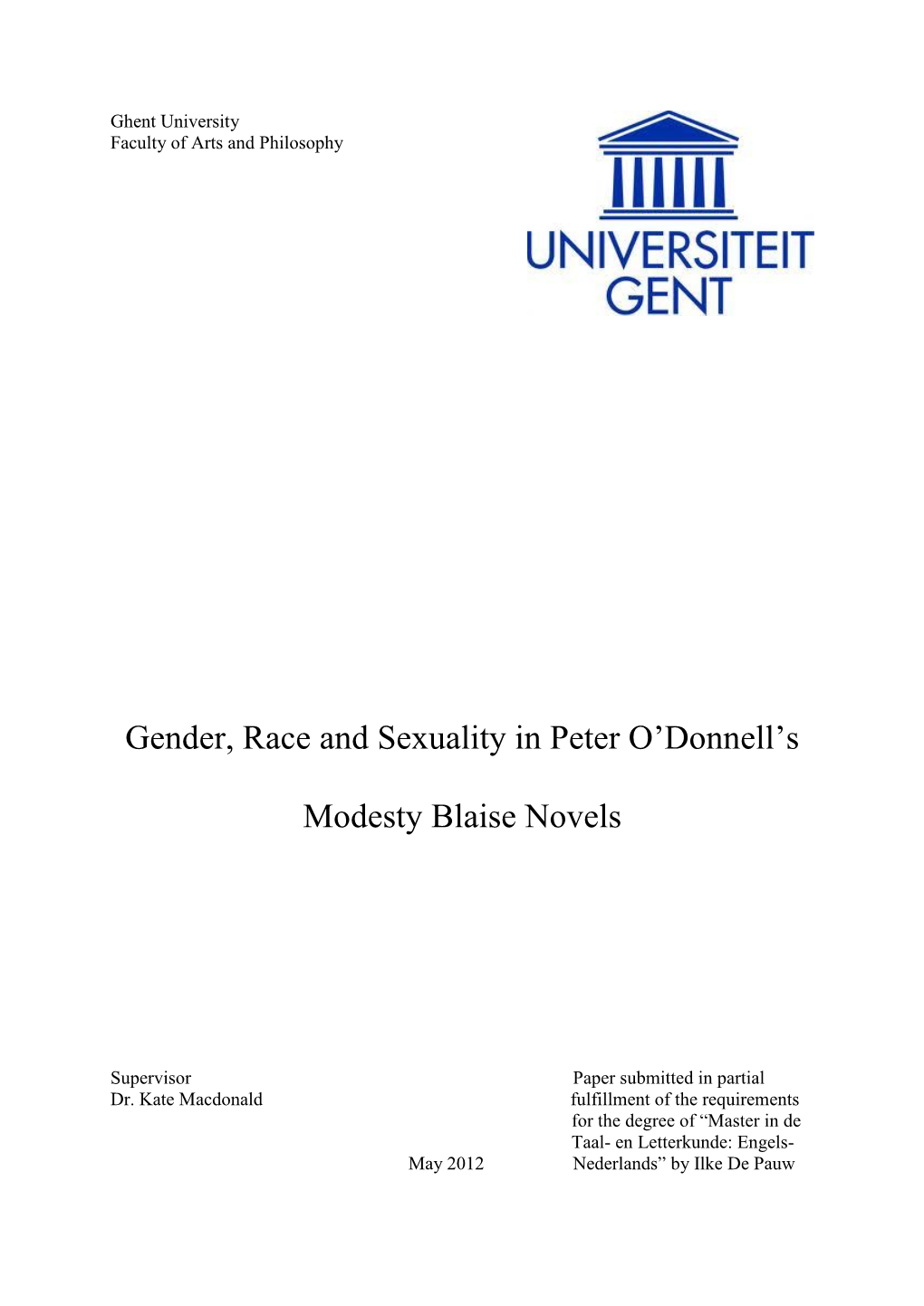 Gender, Race and Sexuality in Peter O'donnell's Modesty Blaise Novels