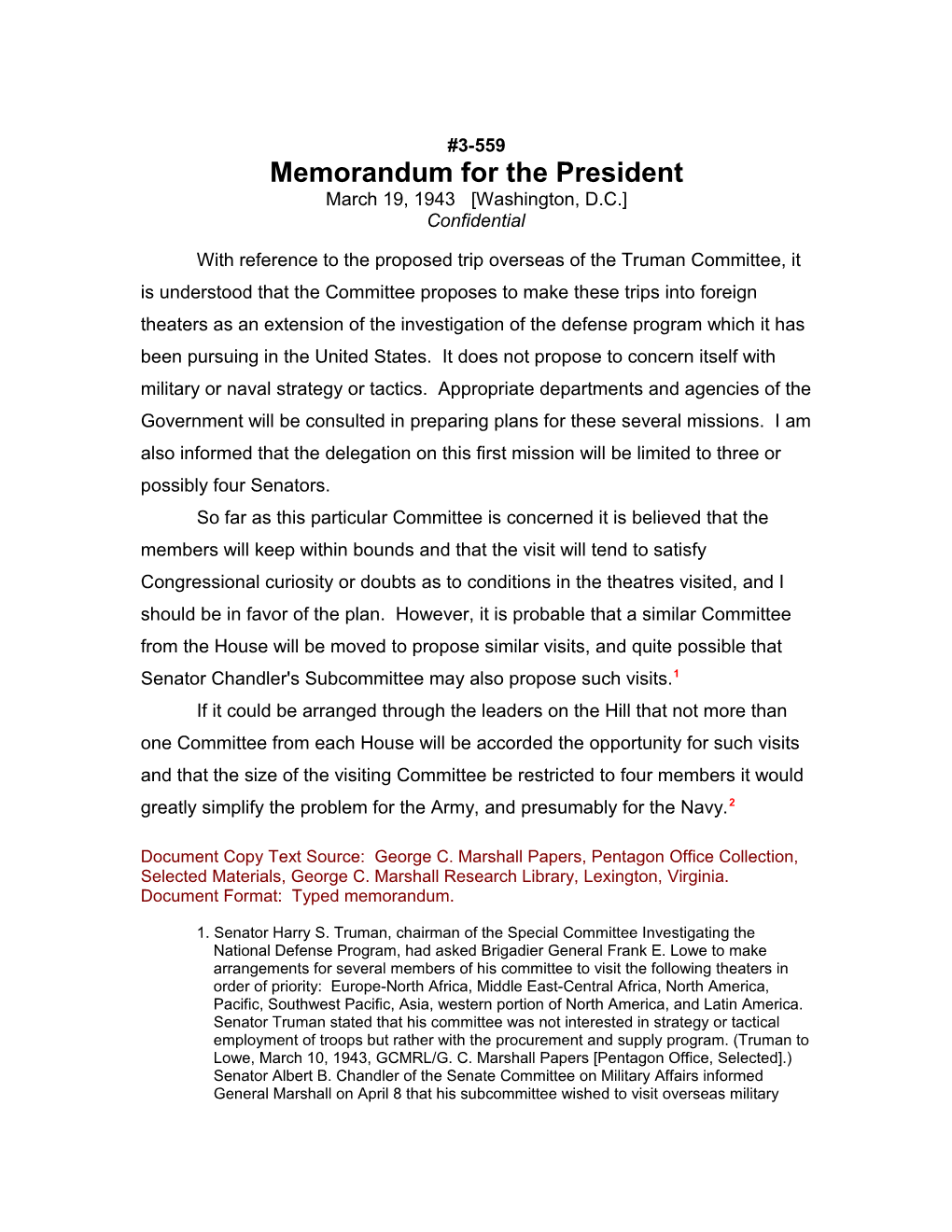 Memorandum for the President