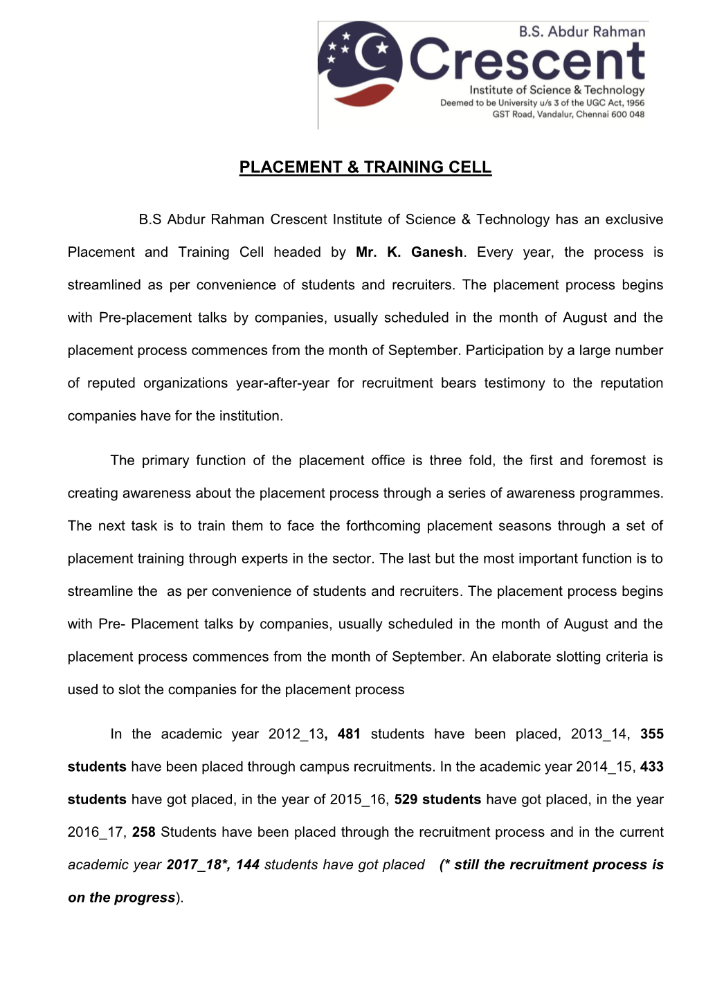 Placement & Training Cell