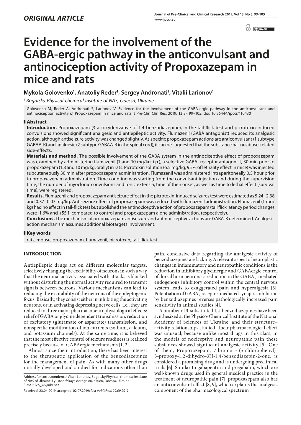 Evidence for the Involvement of the GABA-Ergic Pathway in The