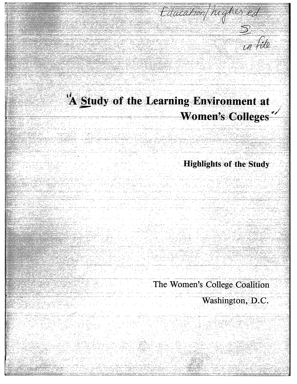 Study of the Learning Environment at Women's Colleges