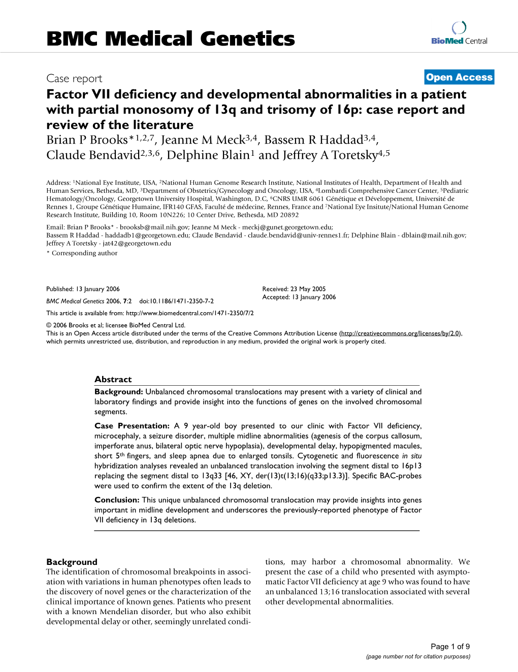 Factor VII Deficiency and Developmental Abnormalities in A