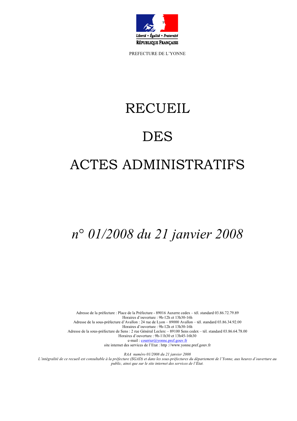 Recueil Des Actes Administratifs N° 01/2008 Du 21 Janvier 2008 3