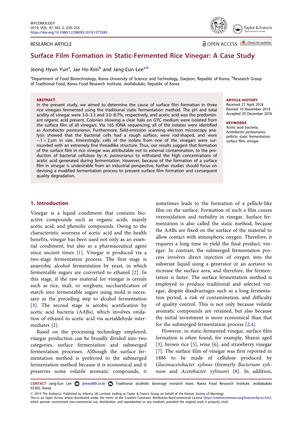 Surface Film Formation in Static-Fermented Rice Vinegar: a Case Study