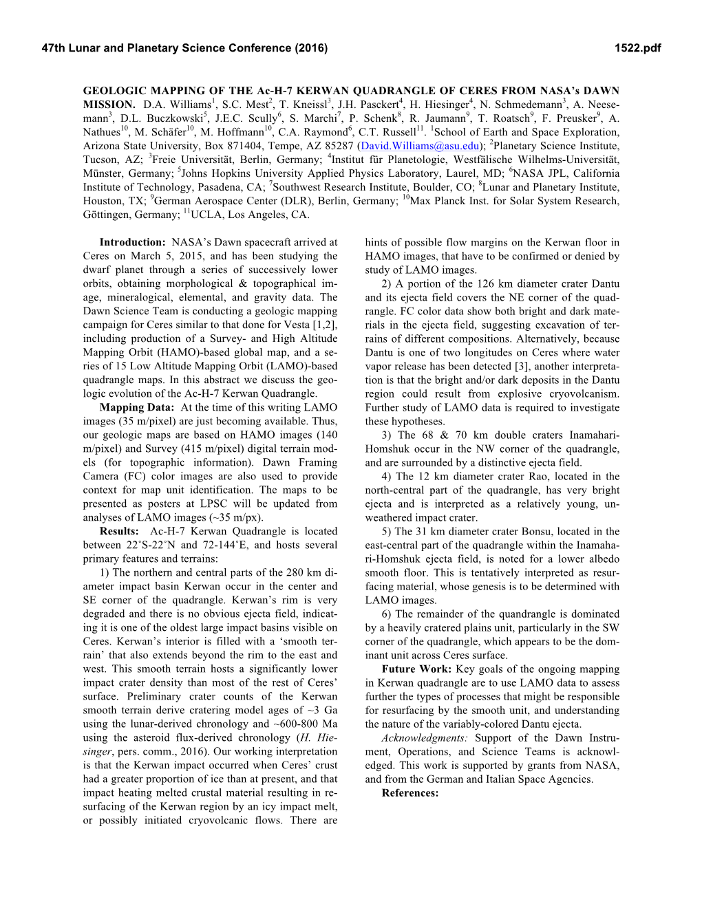 GEOLOGIC MAPPING of the Ac-H-7 KERWAN QUADRANGLE of CERES from NASA’S DAWN MISSION