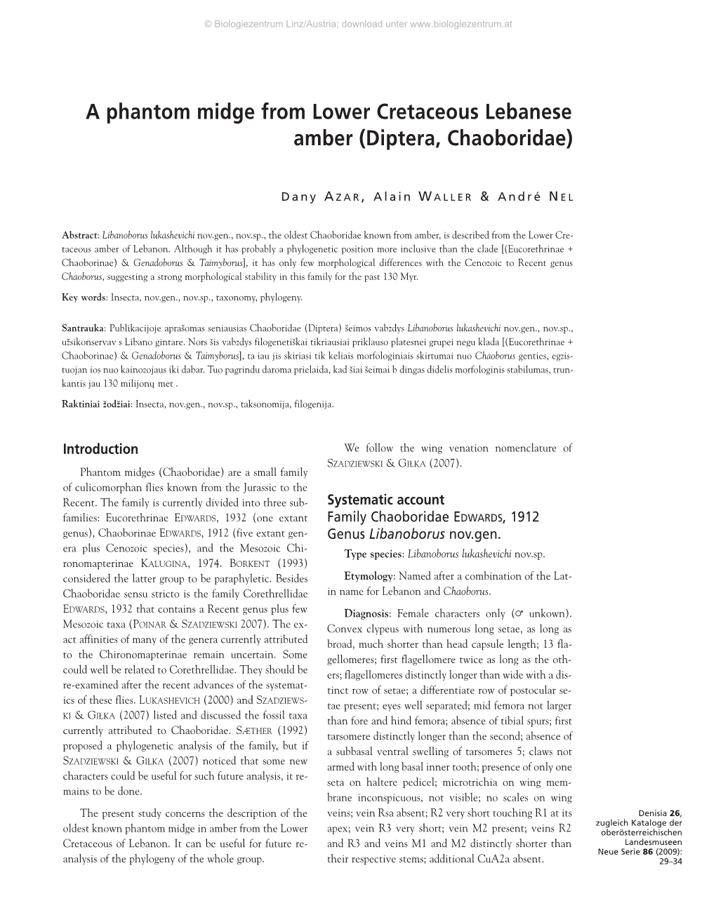 A Phantom Midge from Lower Cretaceous Lebanese Amber (Diptera, Chaoboridae)