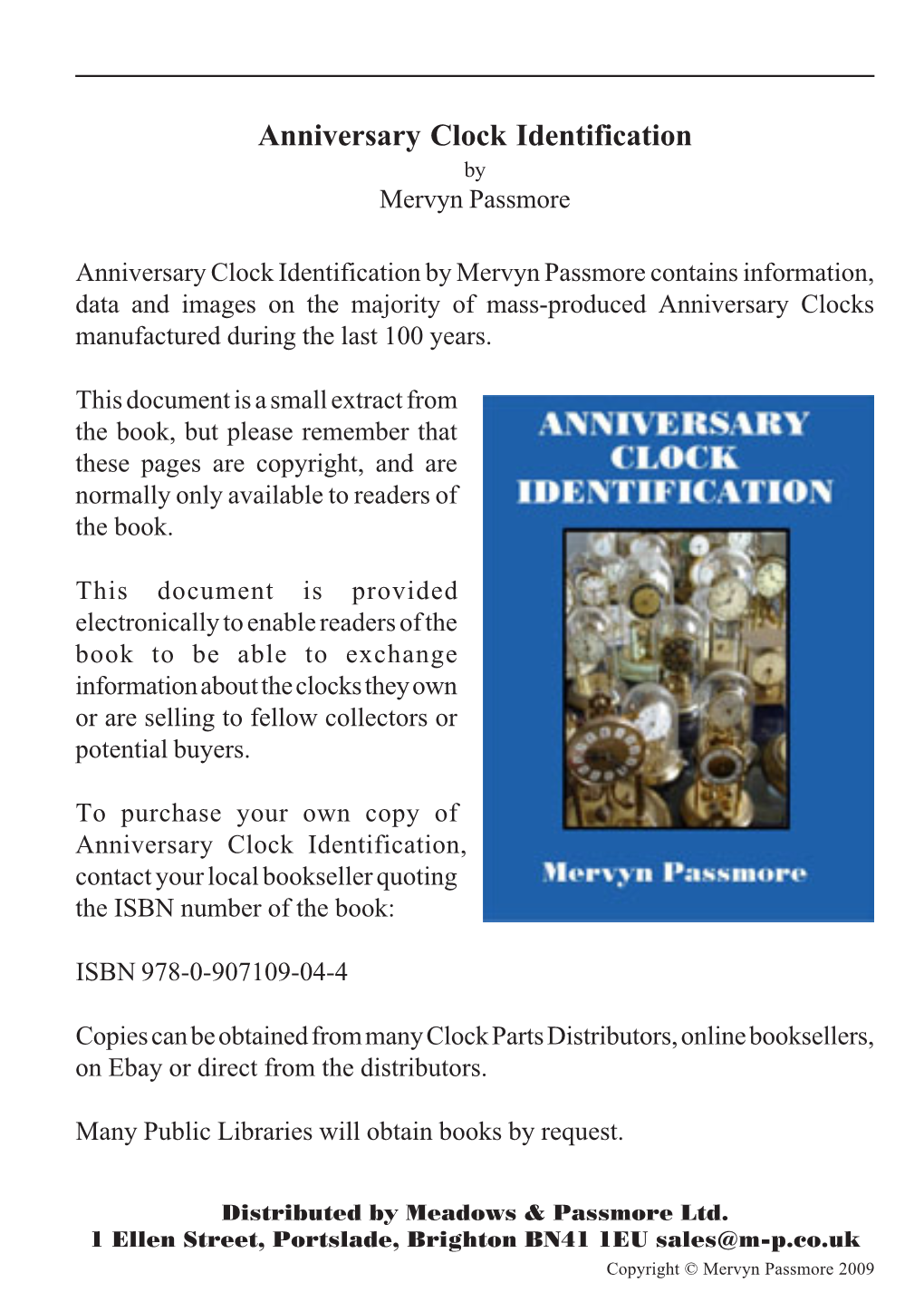 Anniversary Clock Identification by Mervyn Passmore